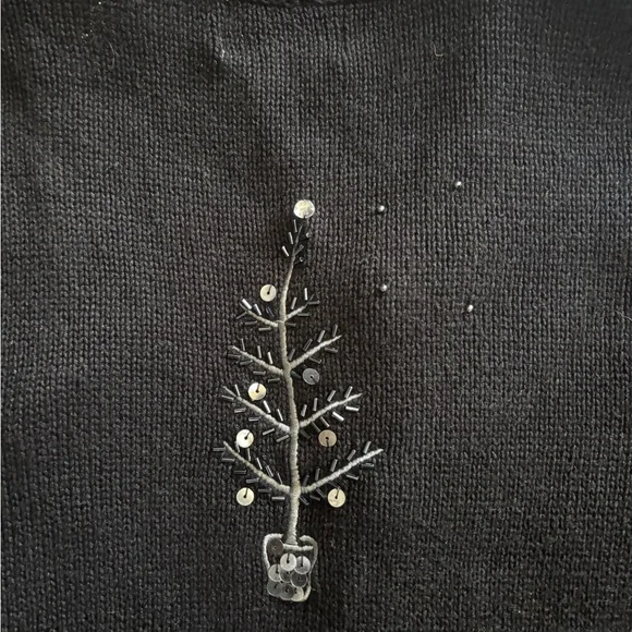 Vintage Basic Editions Holiday Black Cardigan with Silver Tree Embellishments - Picture 5 of 5